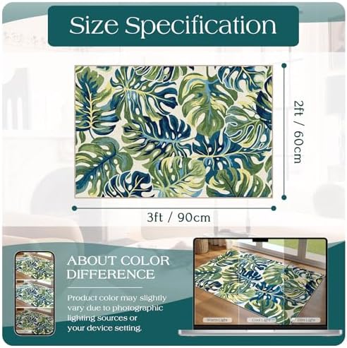 Front Door Mat Outside Entrance - 2x3 Tropical Leaf Entryway Rug