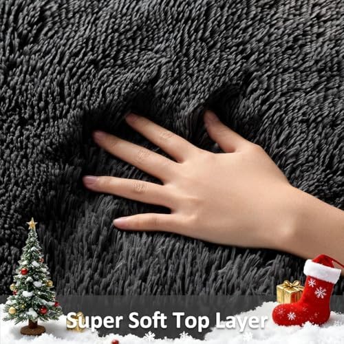 Ophanie Runner Rug for Hallway, 2x6 Bedroom Black Runner Rugs, Non Slip Fluffy Soft Shaggy Bedside Carpet for Kids