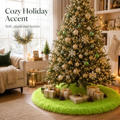 AOGU 60 Inch Faux Fur Christmas Tree Skirt Green Plush Skirt for Merry Christmas Party Christmas Tree Decoration