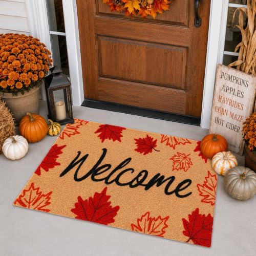 Fall Maple Leaf Welcome Doormat-Maple Fall Decor Coir Outdoor Door Mat