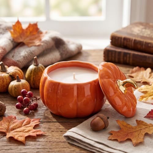 Potchen Classic Pumpkin Shaped Candle 9 oz Ceramic Candle Jar