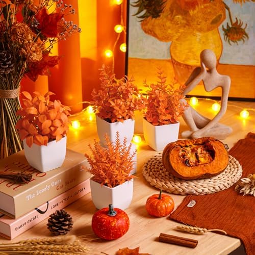 Der Rose 4 Pack Fall Fake Plants in White Pots, Autumn Bathroom Home Decor