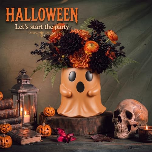 2 Pcs Halloween Terracota and Black Ghost Bucket Decor, 6 Inch