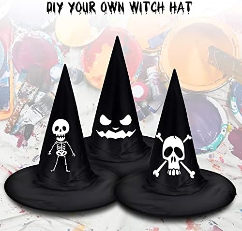 LINAYE Halloween Witches Hat XL Kit - 8 PCS Black Witch Hats with Hanging Rope,16 PCS 3D Bat,Spider Web,Creepy Cloth Halloween Hanging Decoration Decor Wizard Hats