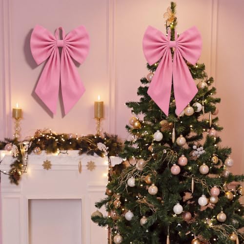 Suncalla 2 Pcs Pink Christmas Wreath Bows 18'' x 12''