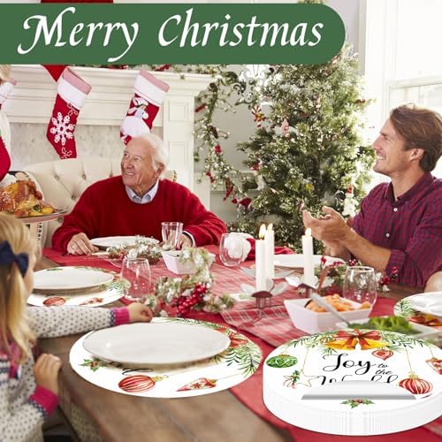 50 Pack Christmas Paper Placemats Disposable 13.4 Inch Christmas Ball Place Mats Xmas Decorative Round Table Mats for Winter Holiday Birthday Wedding Baby Shower Party Supplies