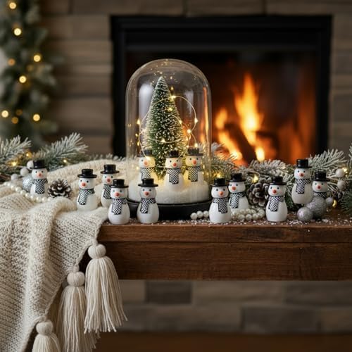 RoundFunny 50 Pcs Miniature Snowman Mini Christmas Figurines Resin Snowman