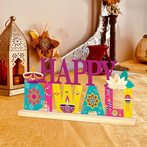 Metal Happy Diwali Sign Decorations for Home Party Shelf Mantel