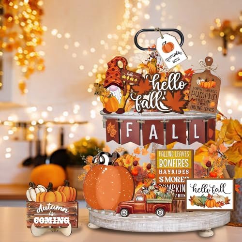 Quimoy 19 Pcs Fall Tiered Tray Decor