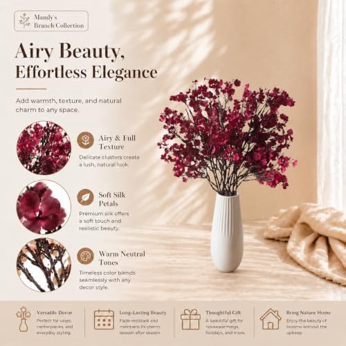 Mandy's 6 Bundles Artificial Burgundy Baby’s Breath Flowers