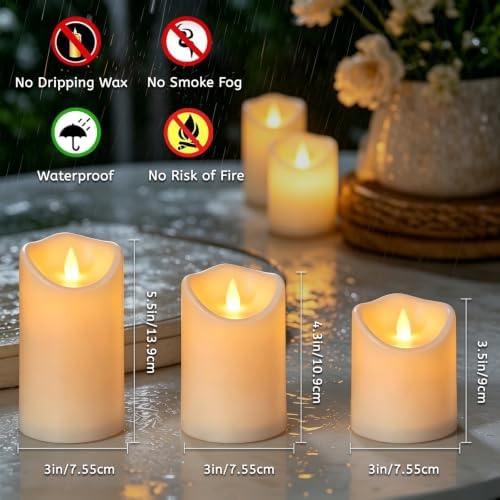 antizer Flameless Candles 9 Pack Plastic LED Ivory Pillars with 2 Remotes & Timer, Battery Operated Outdoor Decor for Garden Patio, Wedding & Home Festival (Ivory - 3" D x 9 Pack)