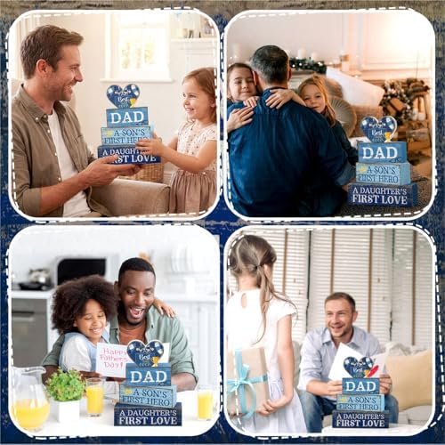 Lineshading 4 Pcs Dad Block Signs Wooden Farmhouse Decor, Father's Day