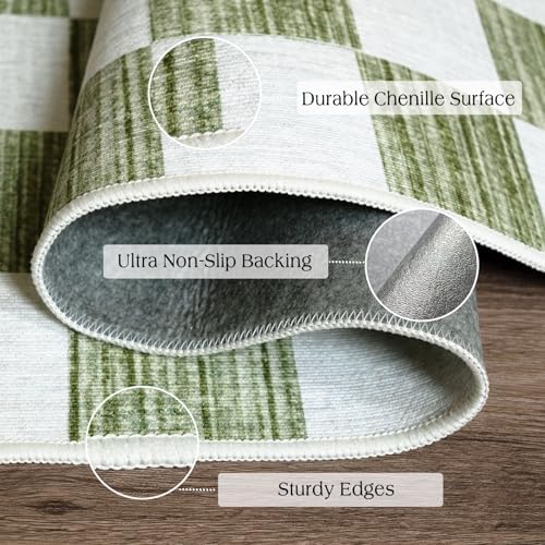Green White Checkered Entry Rug - 3x5 Non-Slip Indoor Outdoor Rugs