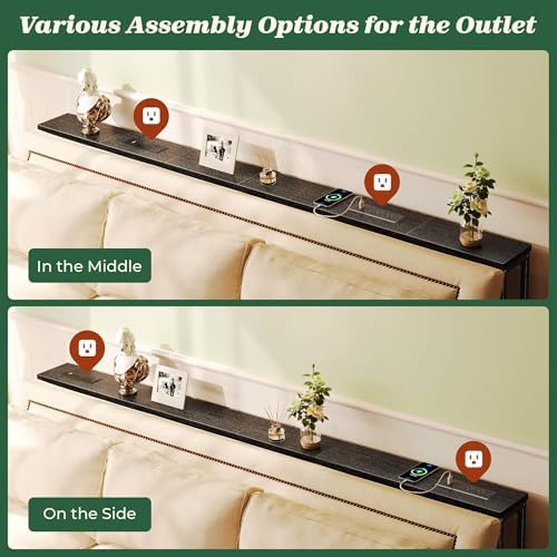 SUPERJARE 78.8 inch Narrow Behind Couch Table with 2 Charging Stations