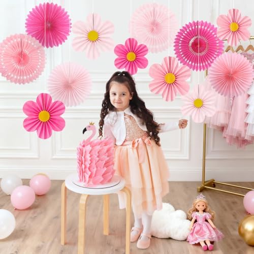 ADLKGG Pink Paper Fans Wall Decor, Flower Backdrop Party Decorations