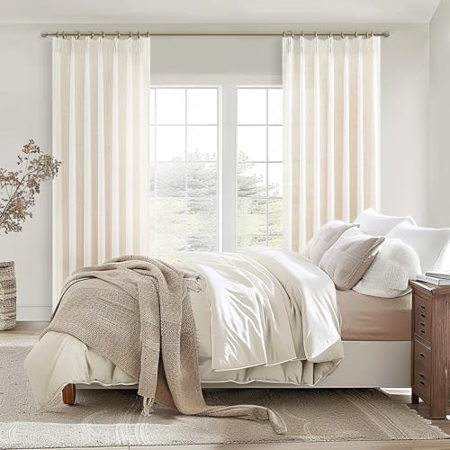 Extra Long 144 Inch Pinch Pleated Light Filtering Large Curtains for Living Room, Birch Memory Trained Natural Linen