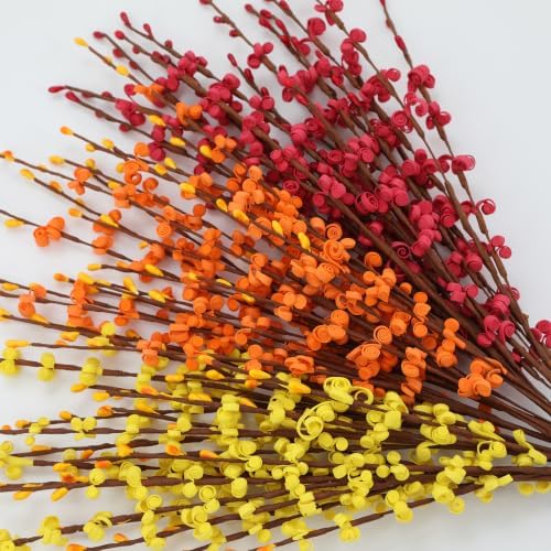 12Pcs Artificial Jasmine Flowers,21.6" Fake Branches for Home Valentine St. Patrick Independence Halloween Fall Christmas Party Decor,Red Yellow Orange