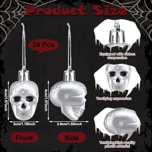 Chunful 24 Pcs Halloween Skull Hanging Ornaments, 1.57in Plastic Tree Decor