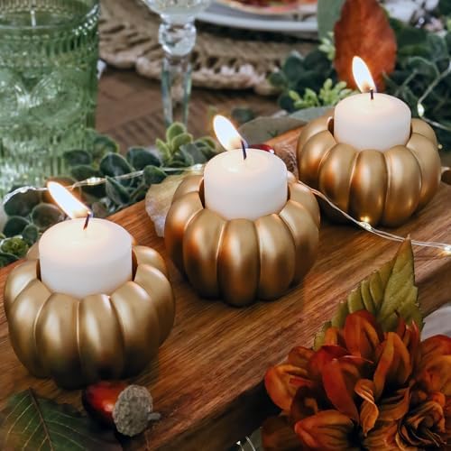 Kate Aspen 2-in-1 Gold Pumpkin Candle Holder Set – Fall Taper, Tealight & Votive Candle Holders – Thanksgiving Table Decor, Pumpkin Centerpieces, Halloween Candlestick Holder (Set of 6)