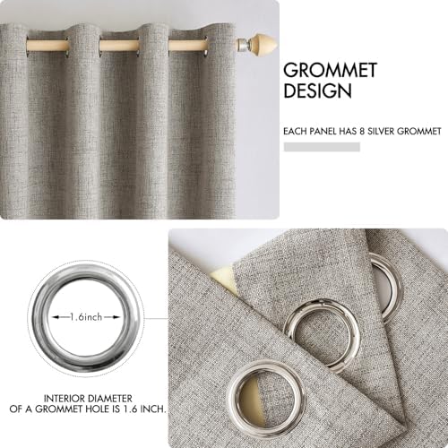MIULEE 100% Blackout Linen Curtains for Bedroom 52x108 Inches Greige