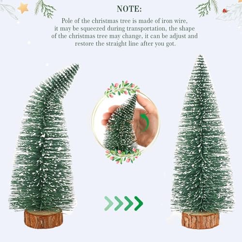 3 Pack Mini Christmas Trees with Snow & Wood Base - 4 Inch Bottle Brush Desktop Decor for Xmas, Holiday, Office, Shelf, or Tabletop - Festive Miniature Holiday Decorations Gift Set