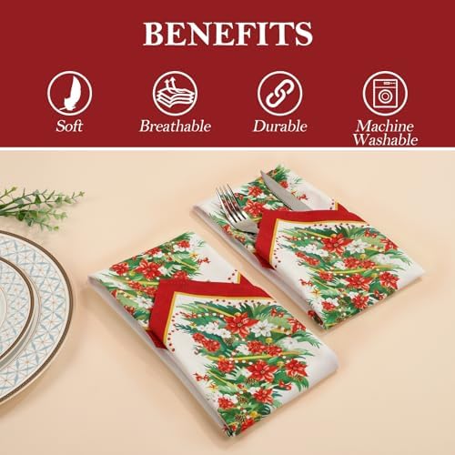 Christmas Tree Floral Cotton Cloth Napkins, 18×18 in, Set of 6