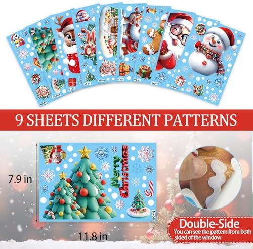 261PCS Christmas Window Clings for Glass, Cute Santa Claus Gingerbread Man Snowman Stickers Xmas Window Decals for Wtiner Christmas Holiday Party Home Office Classroom Decorations