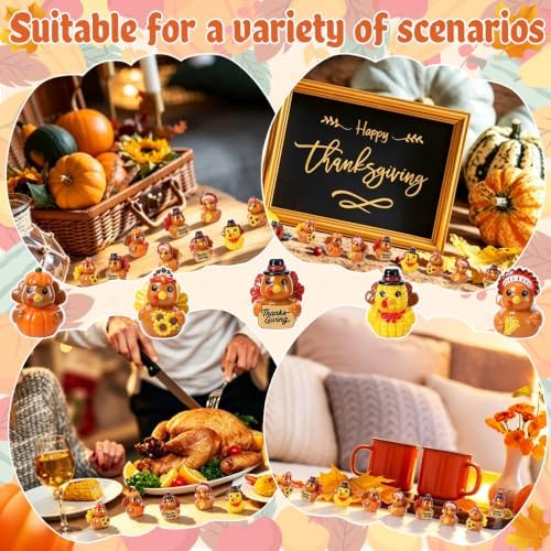 25 Pcs Thanksgiving Mini Resin Ducks, Tiny Turkey Ducks