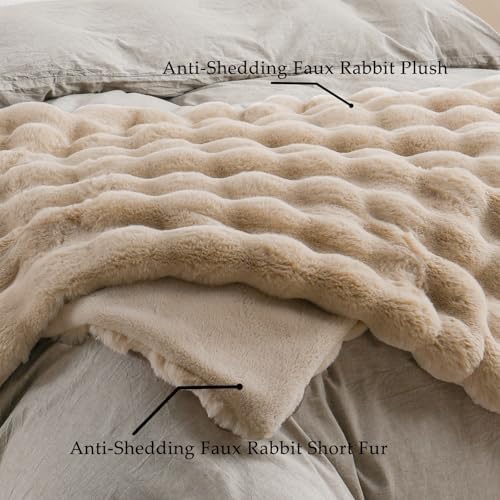 BENVWE Faux Fur Throw Blanket for Couch - Cozy Fuzzy Soft Plush Fluffy Thick Luxury Minky Bubble Blanket for Living