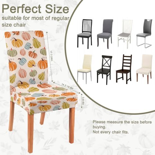 4 Pcs Fall Chair Covers for Dining Room, Thanksgiving Stretch Removable Dining Chair Cover Set of 4, Autumn Pumpkin Chair Slipcovers Seat Protector for Fall Restaurant Decor