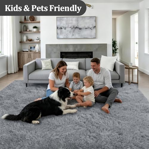 Area Rug Living Room Bedroom: 5x7 Fluffy Plush Shag Carpet Gray