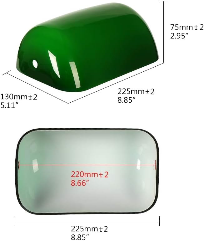 FIRVRE Lamp Shades for Table Lamps, Banker Glass Lamp Shade Replacement, Desk Lamp Green Glass Cover("8.85 IN " L "5.11