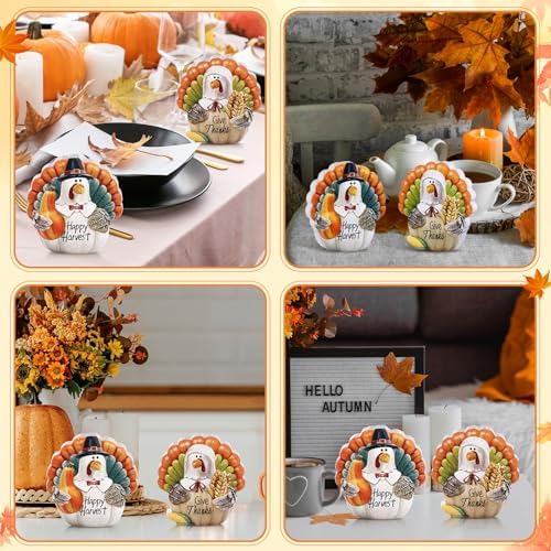 Menkxi 2 Pcs Thanksgiving Turkey Figurines Wooden Turkey Decor for Home Fall Harvest Indoor Table Centerpieces for Autumn Fall Thanksgiving Home Office Desk Party Supplies