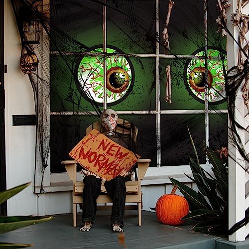 Preboun 2 Pcs Halloween Green Eyes Window Decoration Scary Spooky Halloween Window Silhouette Cover Curtain Decoration for Home Indoor Outdoor