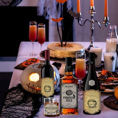 24 Pieces Wine Bottle Labels, Creepy Halloween Stickers for Wine Beer
