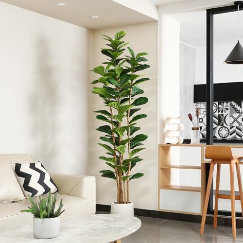 7FT Artificial Fiddle Leaf Fig Tree with White Planter for Home Decor