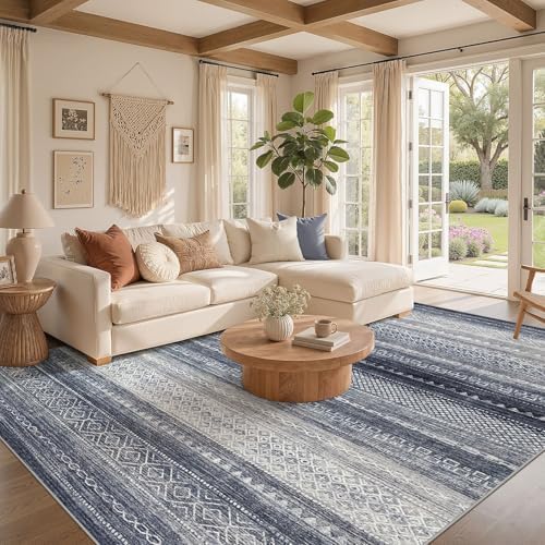 6x8 Area Rugs Living Room: Washable Boho Large Neutral Soft Rug Modern Stain Resistant Moroccan Indoor Non Slip Floor