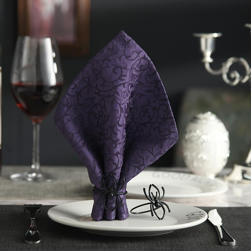 6 Pieces Halloween Spider Napkin Rings Spooky Napkin Ring Holder Metal Alloy Serviette Buckle Ring for Halloween Party Kitchen Dinner Table Decorations (Black Spider)