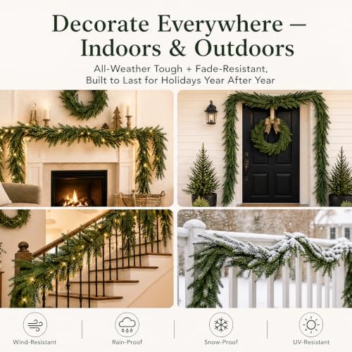 2Pcs 6ft Real Touch Christmas Cedar Garland，Norfolk Pine Garland