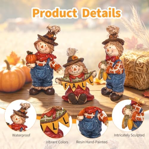 Fall Decorations for Home Scarecrow Decor Figurines Resin Tabletop Statue