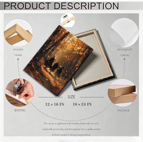 ILLBDR Halloween Witch in Autumn Forest Canvas Wall Art 16x24 inch