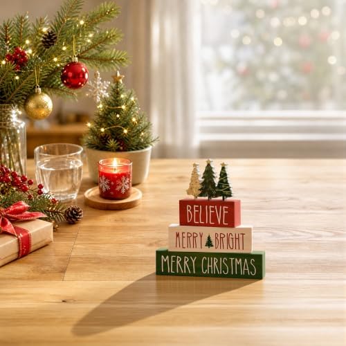 Smile Merry Christmas Wooden Signs Tabletop Indoor Decor