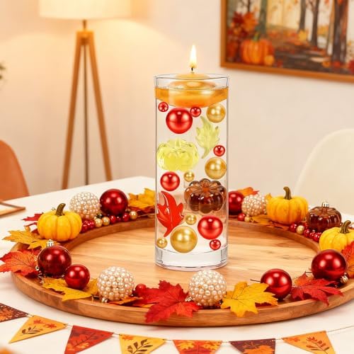 206 Pcs Fall Vases Filler Set Faux Acrylic Pumpkin Leaves for Vases Filler Fall Centerpiece for Thanksgiving Fall