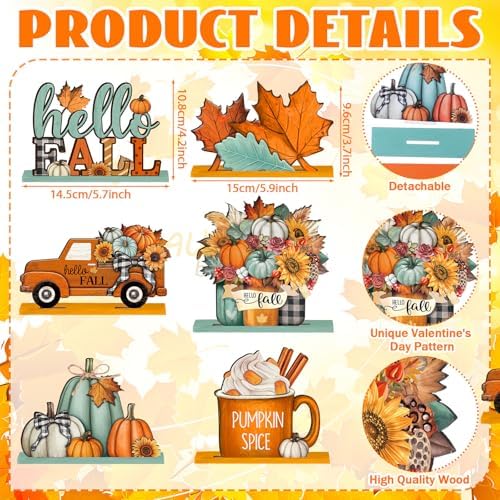 Yousoontic 6 Pcs Fall Thanksgiving Table Decor, Classic, Orange and Blue