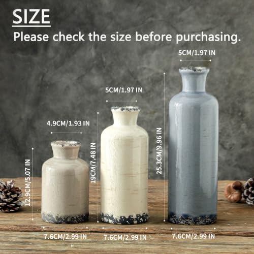 Ceramic Vase Set of 3, Neutral Flower Vases Home Decor, Pottery Rustic Farmhouse Decorative Vases Modern Decor for