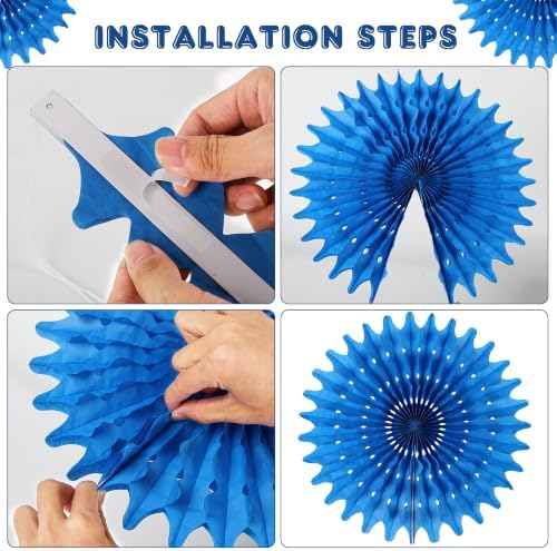 BestoFun 12PCS Blue Gold Silver Hanging Honeycomb Paper Fans Decoration Set for New Year Graduation Birthday Wedding Bachelorette Baby Shower Backdrops Anniversary Paper Party Supplies