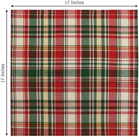COTTON CRAFT Christmas Tartan Plaid Cloth Napkins - 12 Pack 100% Cotton
