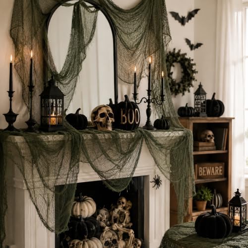 5 Pcs Green Halloween Gauze Creepy Cloth Fabric Tapestry Decor Decorations