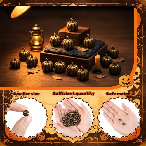 Civaner 50 Pcs Halloween Mini Brass Figurine Miniature, Pumpkin