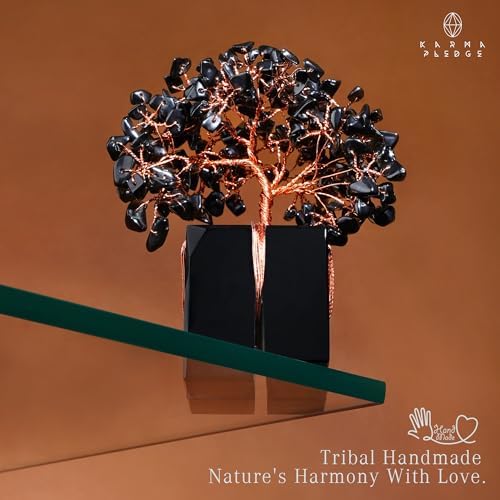 KARMAPLEDGE Chakra Tree of Life for Unique Gifts for Mom, Dad, Home and Office Decor, Handmade Black Obsidian Healing